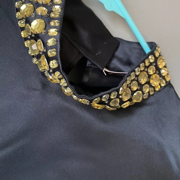 Red Valentino Silk Long Sleeve Black Top W/ Gold Embellished Collar &Wrist Decor - Picture 3 of 6